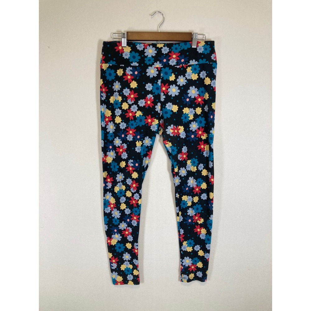 Floral Boho LuLaRoe Women Tall & Curvy Black Multi Color Daisy Soft Leggings